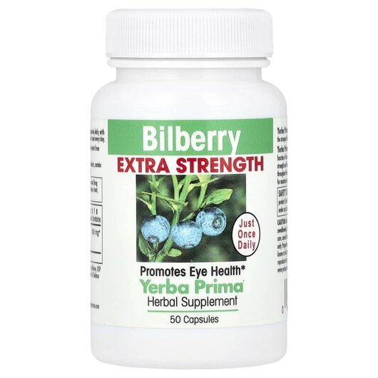 Основне фото товару Yerba Prima, Bilberry Extra Strength, Чорниця, 50 капсул