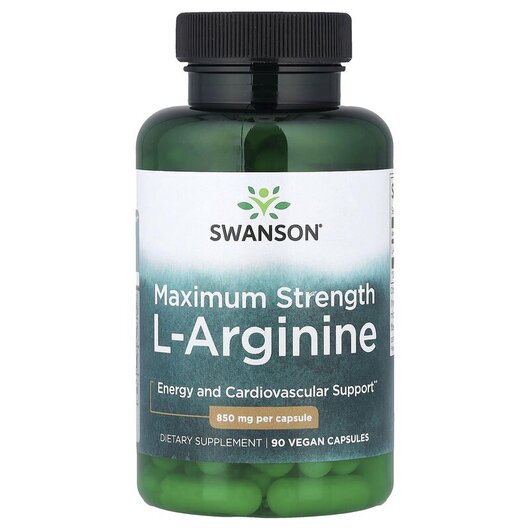 Основне фото товару Swanson, L-Arginine Maximum Strength 850 mg, L-Аргінін, 90 капсул