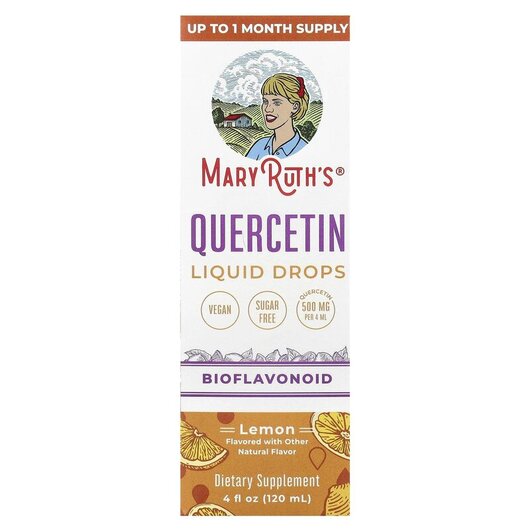 Основне фото товару MaryRuth's, Quercetin Liquid Drops Lemon, Кверцетин, 120 мл