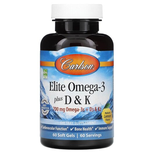 Основне фото товару Carlson, Elite Omega-3 Plus D & K, Риб'ячий жир Омега-3,