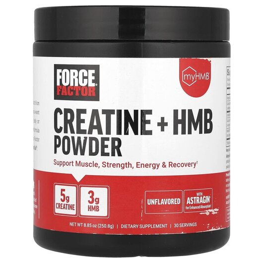 Основне фото товару Force Factor, Creatine + HMB Powder Unflavored, Креатин, 250.8 г