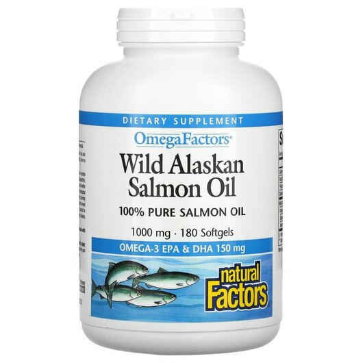 Основне фото товару Wild Alaskan Salmon Oil 1000 mg, Олія з дикого лосося, 180 капсул