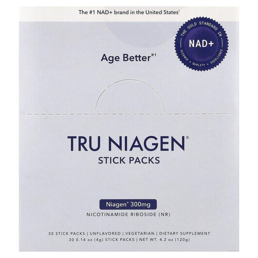 Основне фото товару Increases NAD+ Nicotinamide Riboside Основне фото товару Tru Niagen, Tru Niagen Increases NAD+, Нікотинамід рибозид, 30 шт