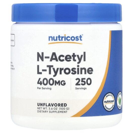 Основне фото товару Nutricost, N-Acetyl L-Tyrosine Unflavored, L-Тирозин, 100 г