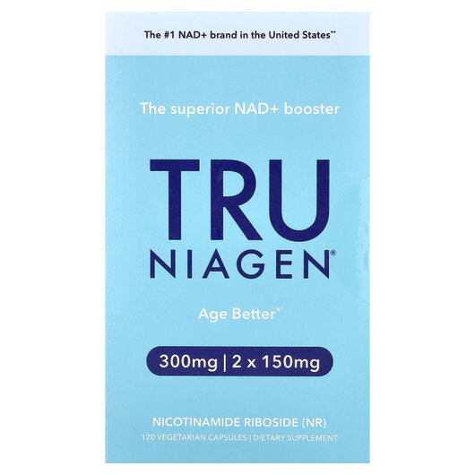 Основне фото товару Age Better, 150 mg Основне фото товару Tru Niagen, Age Better, 150 mg, Нікотинамід рибозид, 120 капсул