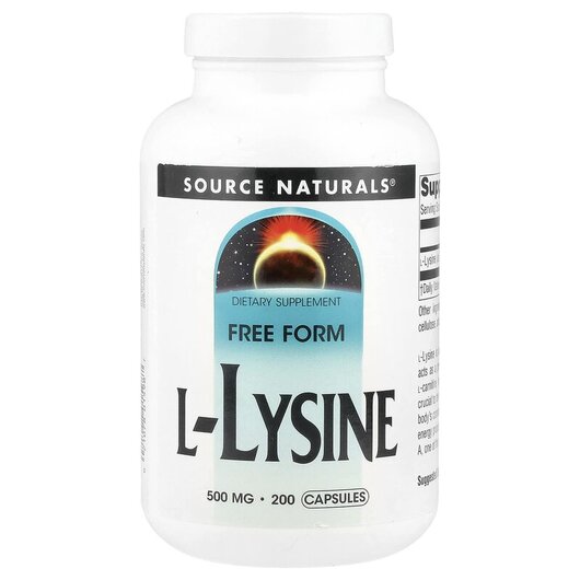 Основне фото товару L-Lysine 500 mg Основне фото товару Source Naturals, L-Lysine 500 mg 200, L-Лізин 500 мг, 200 капсул