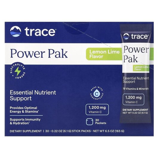 Основное фото товара Trace, Электролиты, Electrolyte Stamina PowerPak Lemon Lime, 30 ш
