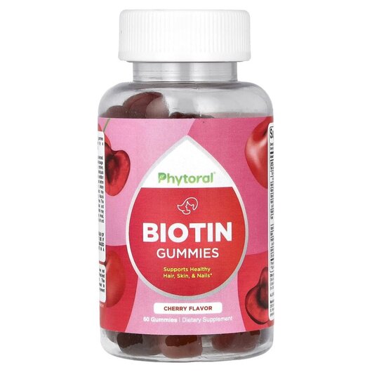 Основне фото товару Biotin Gummies Cherry Основне фото товару Phytoral, Biotin Gummies Cherry, Вітамін B7 Біотин, 60 таблеток