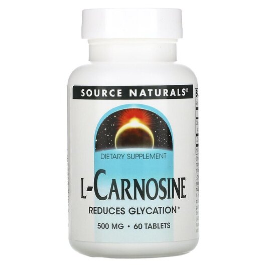 Основное фото товара L-Carnosine 500 mg Основное фото товара Source Naturals, L-Карнозин 500 мг, L-Carnosine 500 mg 60, 60 таб
