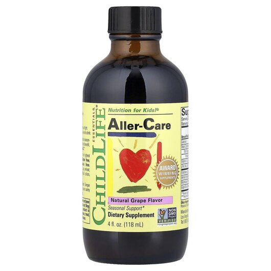 Основне фото товару Aller-Care Natural Grape Flavor Основне фото товару ChildLife, Aller-Care, Підтримка сезонної алергії, 118.5 мл