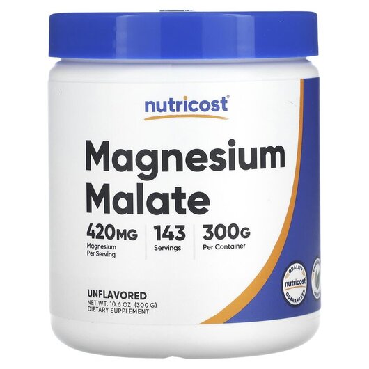Основне фото товару Nutricost, Magnesium Malate Unflavored, Магній, 300 г