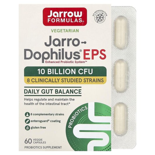 Основное фото товара Jarrow Formulas, Пробиотики 5 млрд, Jarro-Dophilus EPS, 60 капсул