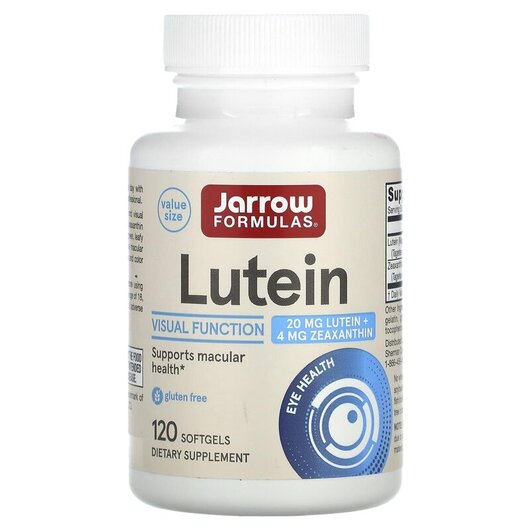 Основне фото товару Jarrow Formulas, Lutein 20 mg, Лютеїн 20 мг, 120 капсул