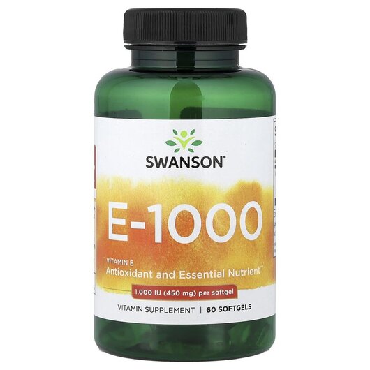 Основное фото товара Swanson, Витамин E Токоферолы, Vitamin E 1000 IU, 60 капсул