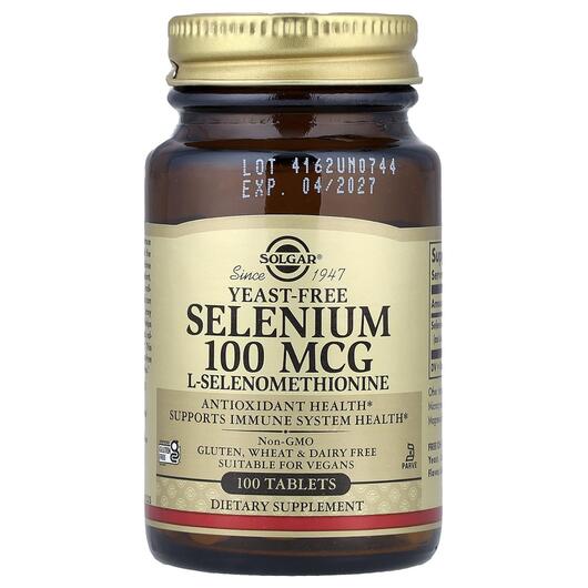Основне фото товару Selenium Yeast Free 100 mcg Основне фото товару Solgar, Selenium 100 mcg, Селен без дріжджів 100 мкг, 100 таблето