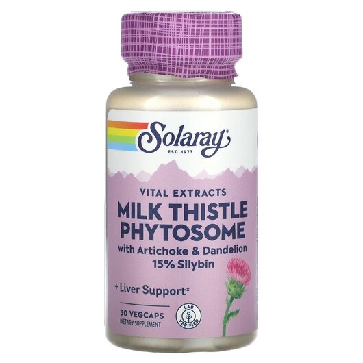 Основное фото товара Solaray, Расторопша, Vital Extracts Milk Thistle Phytosome, 30 Ve