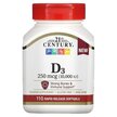 Фото товару 21st Century, Vitamin D3 250 mcg 10000 IU, Вітамін D3, 110 капсул