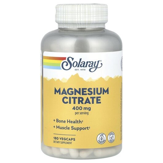 Основное фото товара Solaray, Магний Цитрат, Magnesium Citrate 400 mg, 180 капсул