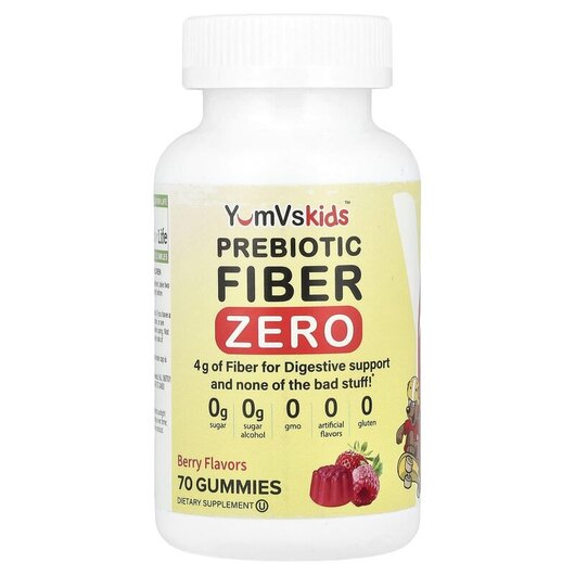 Основне фото товару Kids Prebiotic Fiber Zero Berry Основне фото товару Yum-Vs, Kids Prebiotic Fiber Zero, Пребіотики, 70 конфет