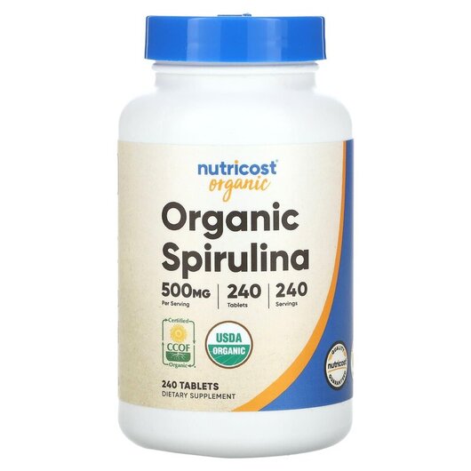 Основне фото товару Nutricost, Organic Spirulina 500 mg, Спіруліна, 240 таблеток