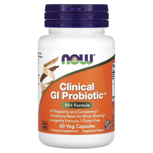 Основне фото товару Clinical GI Probiotic Основне фото товару NOW Foods, Clinical GI Probiotic, Підтримка кишківника, 60 капсул