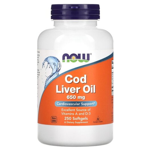 Основное фото товара Cod Liver Oil 650 mg Основное фото товара NOW Foods, Масло печени трески, Cod Liver Oil 650 mg, 250 капсул