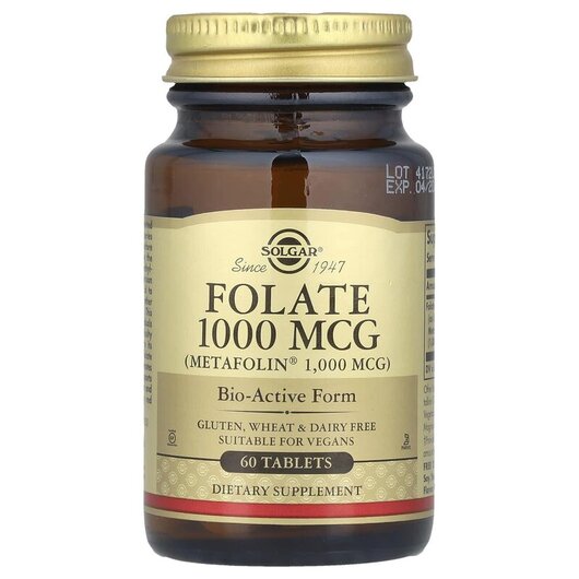 Основное фото товара Solgar, Метилфолат, Folate 1000 mcg Metafolin 1000 mcg, 60 таблет