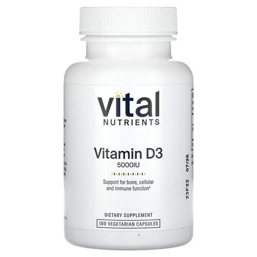 Основное фото товара Vital Nutrients, Витамин D3, Vitamin D3 5000 IU, 180 капсул