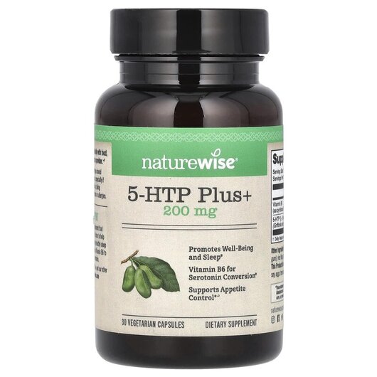 Основное фото товара 5-HTP Plus+ 200 mg Основное фото товара Naturewise, 5-гидрокситриптофан, 5-HTP Plus+ 200 mg, 30 капсул