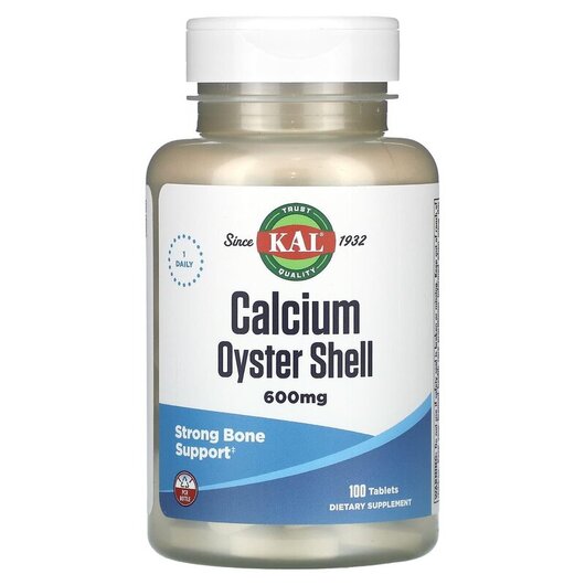Основне фото товару Calcium Oyster Shell 600 mg Основне фото товару KAL, Calcium Oyster Shell 600 mg, Кальцій, 100 таблеток