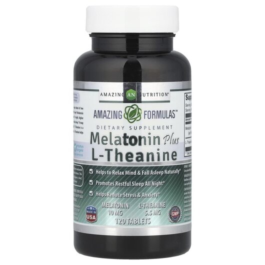 Основне фото товару Melatonin Plus L-Theanine 10 mg, Мелатонін, 120 таблеток