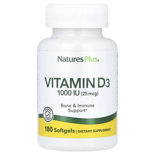 Основное фото товара Vitamin D3 1000 IU Основное фото товара Natures Plus, Витамин D3 1000 МЕ, Vitamin D3 1000 IU 180, 180 кап