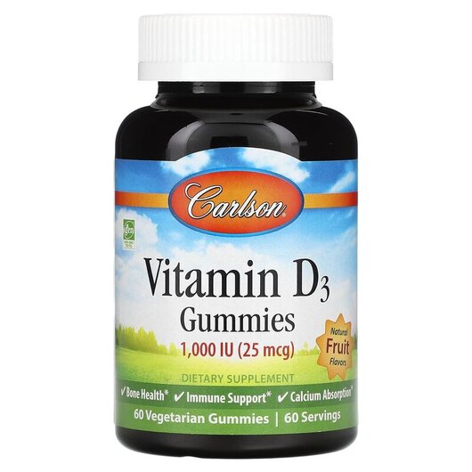 Основное фото товара Vitamin D3 Gummies Natural Fruit Flavors 25 mcg 1000 IU Основное фото товара Vitamin D3 Gummies Natural Fruit Flavors 25 mcg 1000, Витамин D,