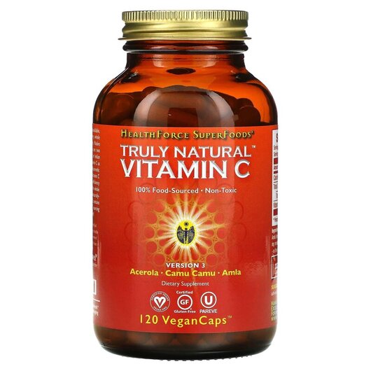 Основне фото товару Truly Natural Vitamin C Основне фото товару HealthForce Superfoods, Truly Natural Vitamin C, Суперфуд, 120 ка
