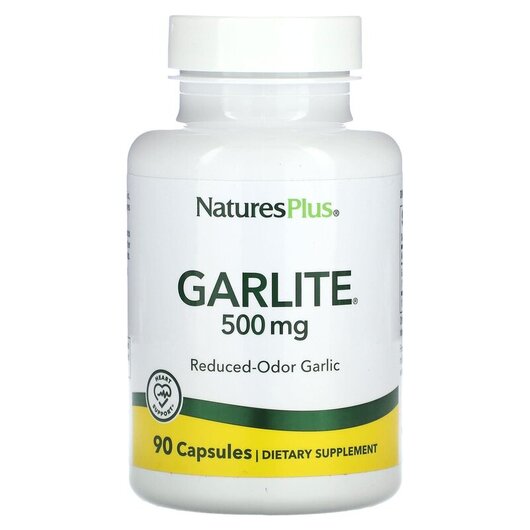 Основне фото товару Natures Plus, Garlite 500 mg, Екстракт Часнику, 90 капсул