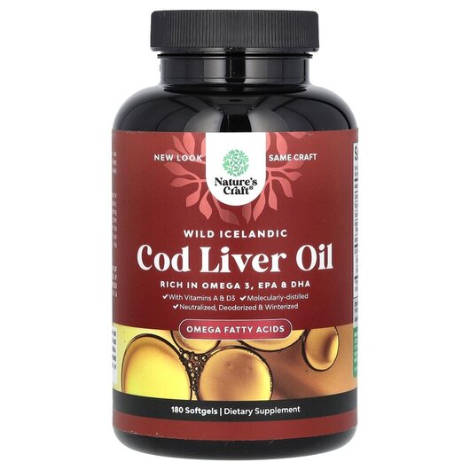 Основне фото товару Wild Icelandic Cod Liver Oil, Олія печінки тріски, 180 капсул