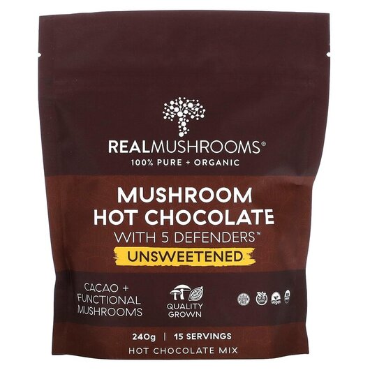 Основне фото товару Mushroom Hot Chocolate with 5 Defenders Unsweetened, Гриби, 240 г