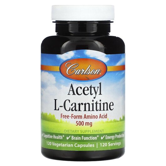 Основне фото товару Acetyl L-Carnitine 500 mg Основне фото товару Carlson, Acetyl L-Carnitine 500 mg, L-Карнітин, 120 капсул