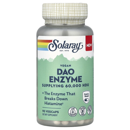 Основное фото товара Vegan Dao Enzyme 60000 HDU Основное фото товара Solaray, Диаминооксидаза ДАО, Vegan Dao Enzyme 60000 HDU, 90 капс
