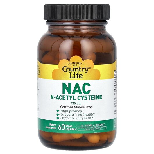 Основне фото товару NAC N-Acetyl Cysteine 750 mg Основне фото товару Country Life, NAC N-Acetyl Cysteine 750 mg, N-ацетилцистеїн, 60 к