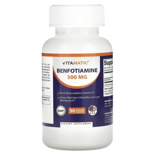 Основное фото товара Vitamatic, Бенфотиамин, Benfotiamine 300 mg, 90 капсул