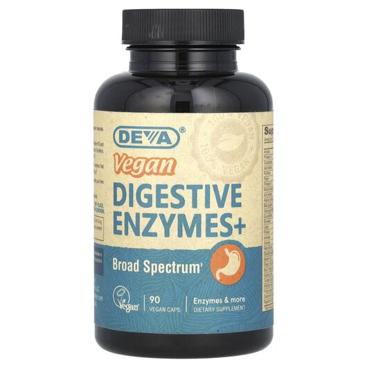 Основне фото товару Deva, Vegan Digestive Enzymes+, Веганські Травні Ферменти, 90 кап
