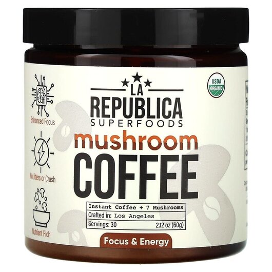 Основне фото товару Mushroom Coffee Instant Coffee + 7 Mushrooms, Гриби, 60 г