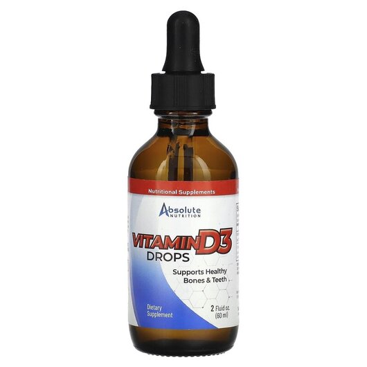 Основне фото товару Vitamin D3 Drops Основне фото товару Absolute Nutrition, Vitamin D3 Drops, Вітамін D3, 60 мл