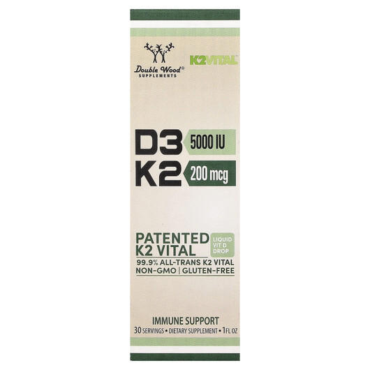 Основне фото товару D3 + K Основне фото товару Double Wood Supplements, D3 + K, Вітамін D3, 2 Liquid Drops