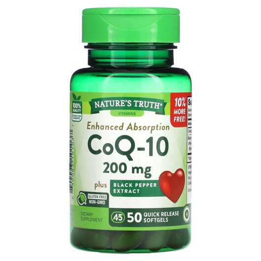 Основне фото товару CoQ-10 Enhanced Absorption 200 mg, Коензим CoQ10, 50 капсул