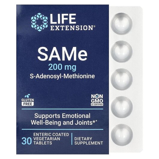 Основное фото товара Life Extension, САМє S-Аденозил-L-метионин, SAMe 200 mg, 30 табле