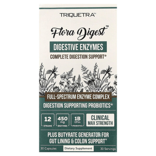 Основне фото товару Flora Digest Digestive Enzymes Основне фото товару Triquetra Health, Flora Digest Digestive Enzymes, Ферменти, 30 ка