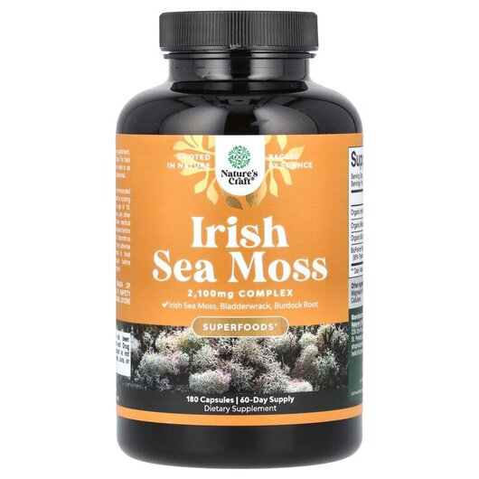 Основне фото товару Irish Sea Moss 2100 mg Основне фото товару Irish Sea Moss 2100 mg, Ірландський морський мох, 180 капсул