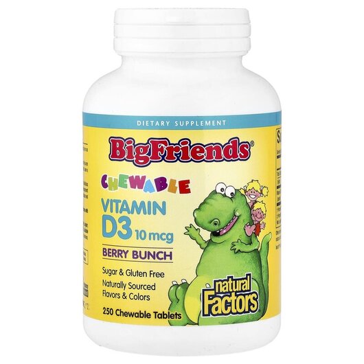 Основное фото товара Big Friends Chewable Vitamin D3 Berry Bunch 400 IU Основное фото товара Жевательные Витамины, Big Friends Chewable Vitamin D3, 250 конфет